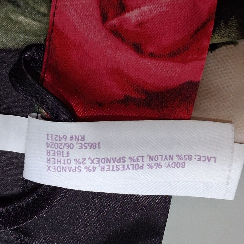 Lilac + London XL Kimono Robe Black Satin Red Floral Rose Lace Trim Sleepwear - Picture 7 of 8